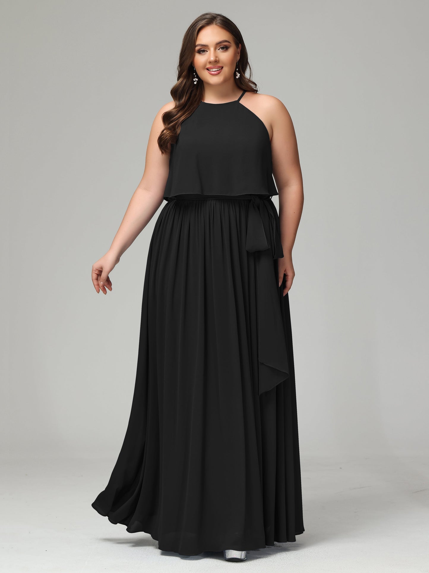 Halter Chiffon Bridesmaid Dress Plus Size