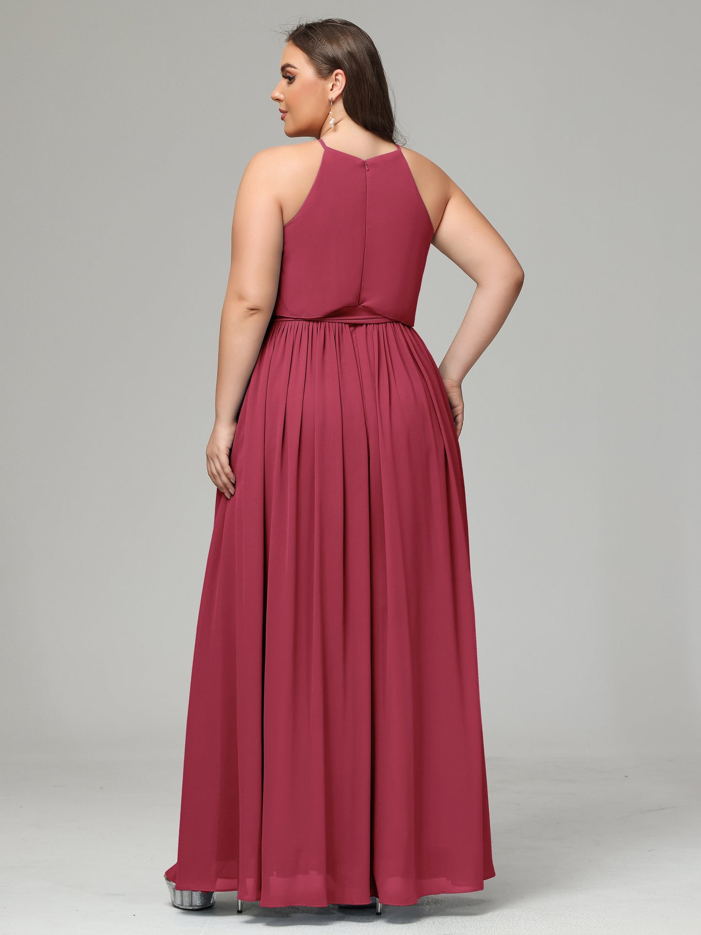 Halter Chiffon Bridesmaid Dress Plus Size