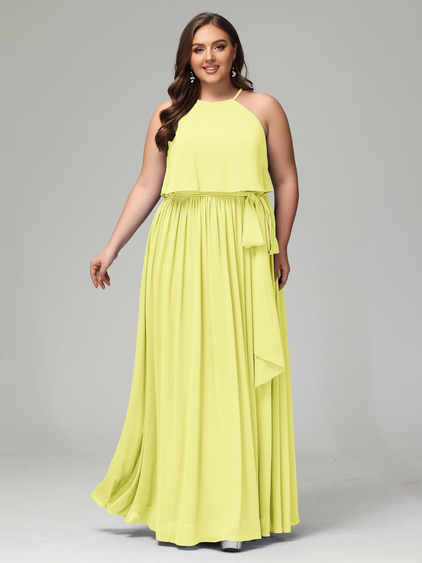 Halter Chiffon Bridesmaid Dress Plus Size
