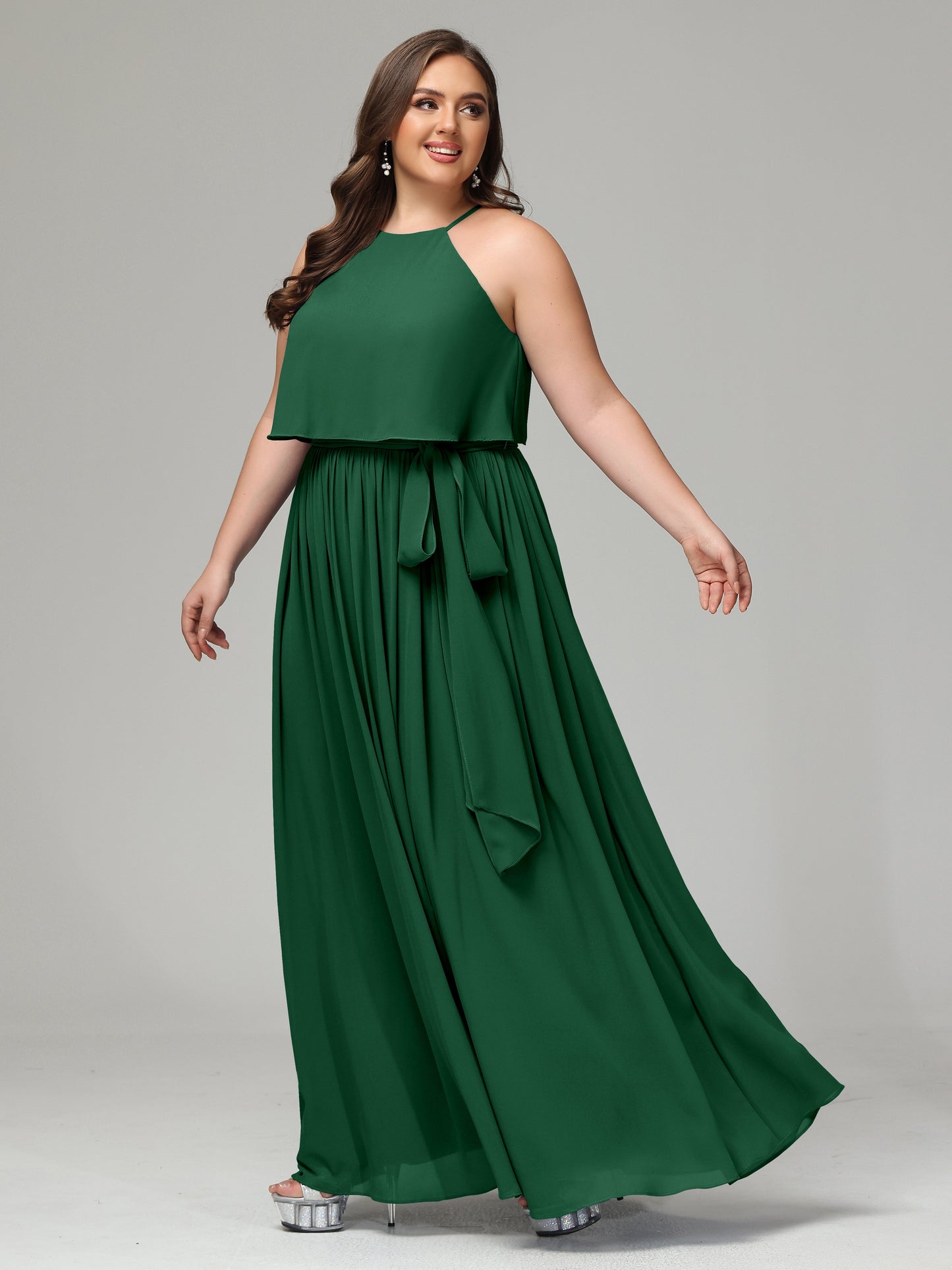 Halter Chiffon Bridesmaid Dress Plus Size