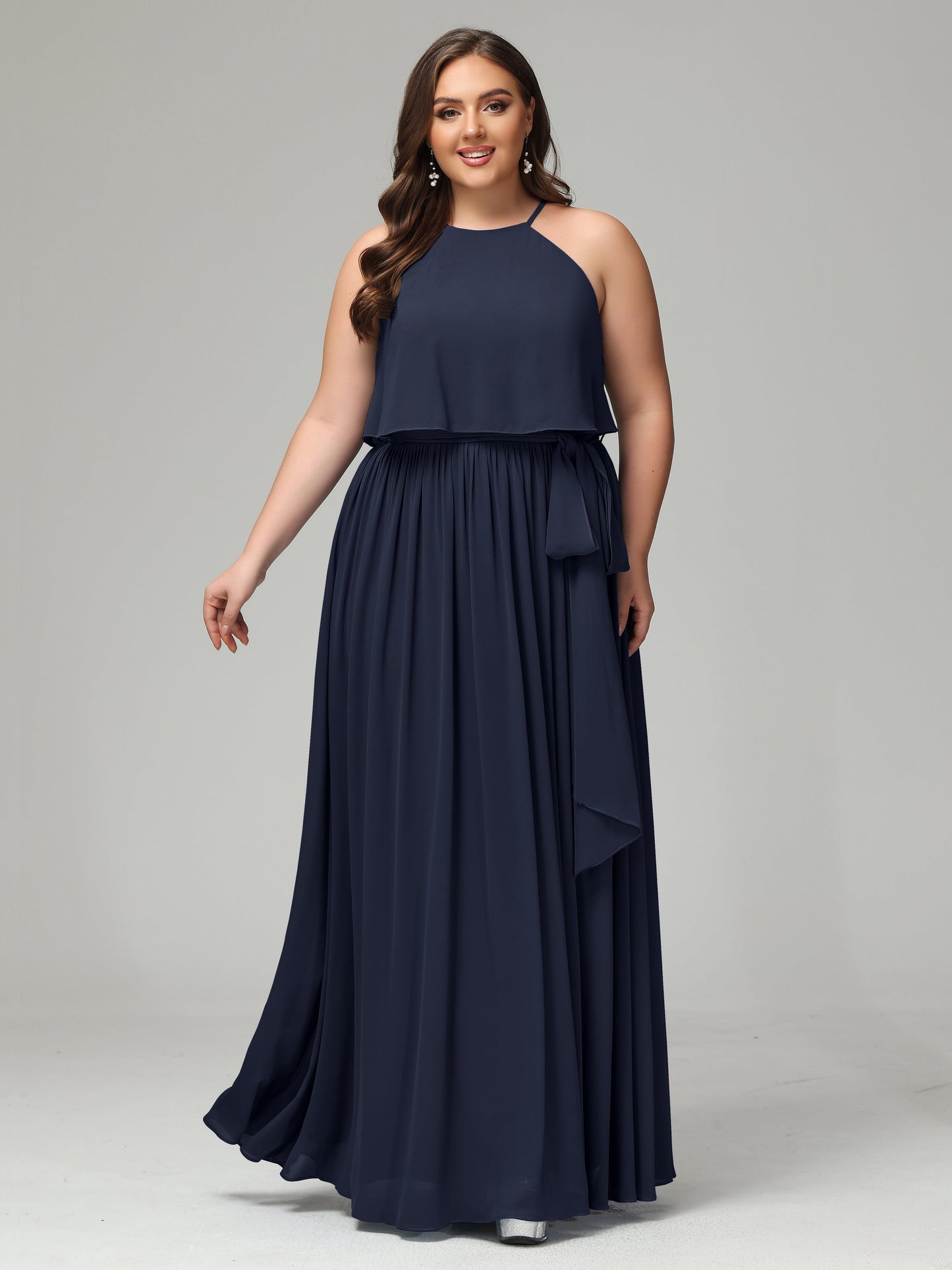Halter Chiffon Bridesmaid Dress Plus Size