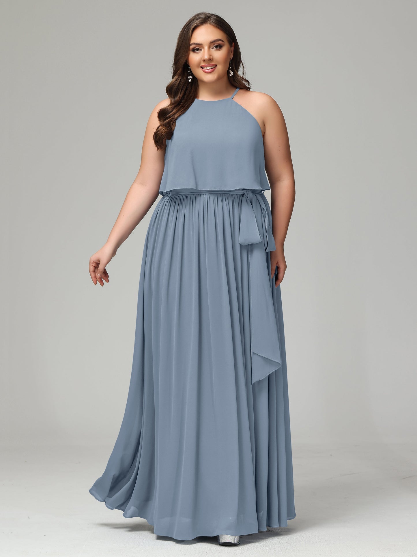 Halter Chiffon Bridesmaid Dress Plus Size