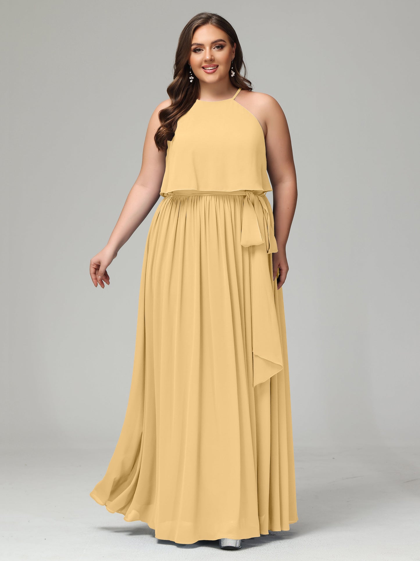 Halter Chiffon Bridesmaid Dress Plus Size
