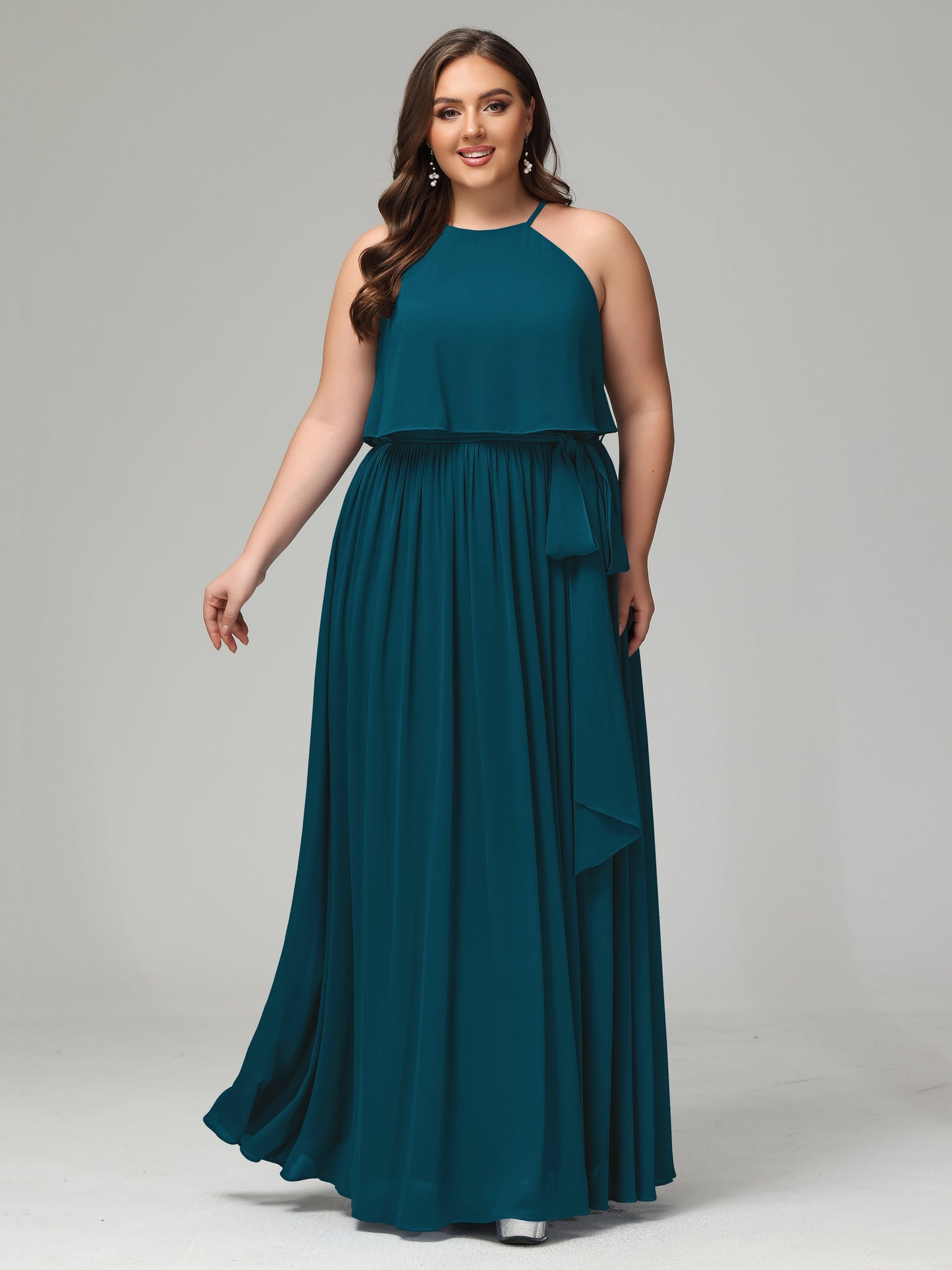 Halter Chiffon Bridesmaid Dress Plus Size