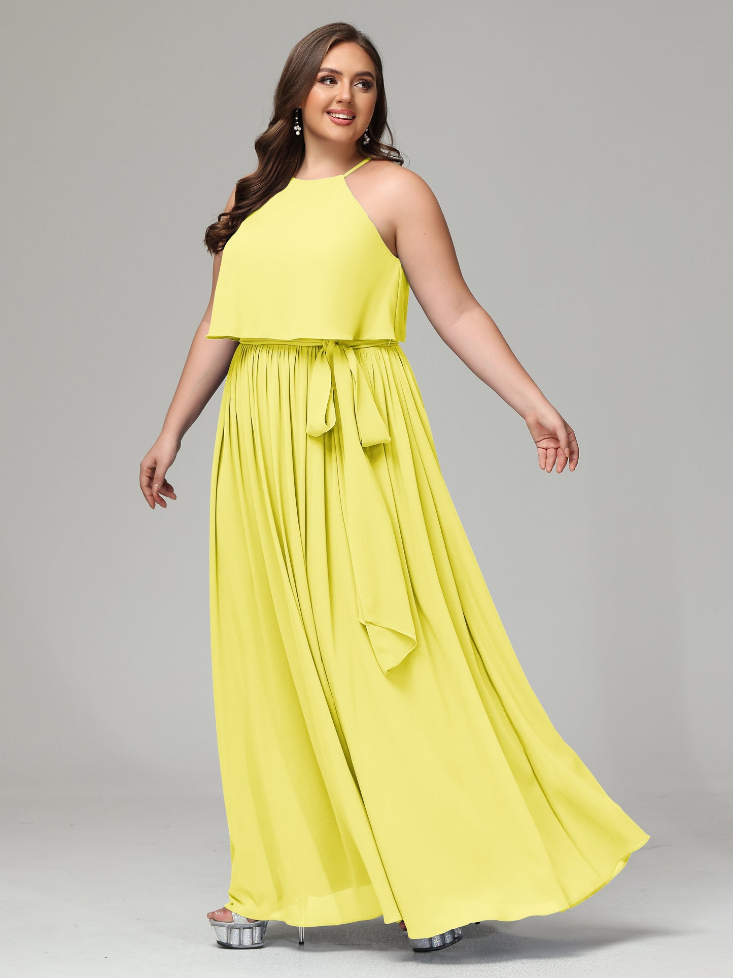 Halter Chiffon Bridesmaid Dress Plus Size