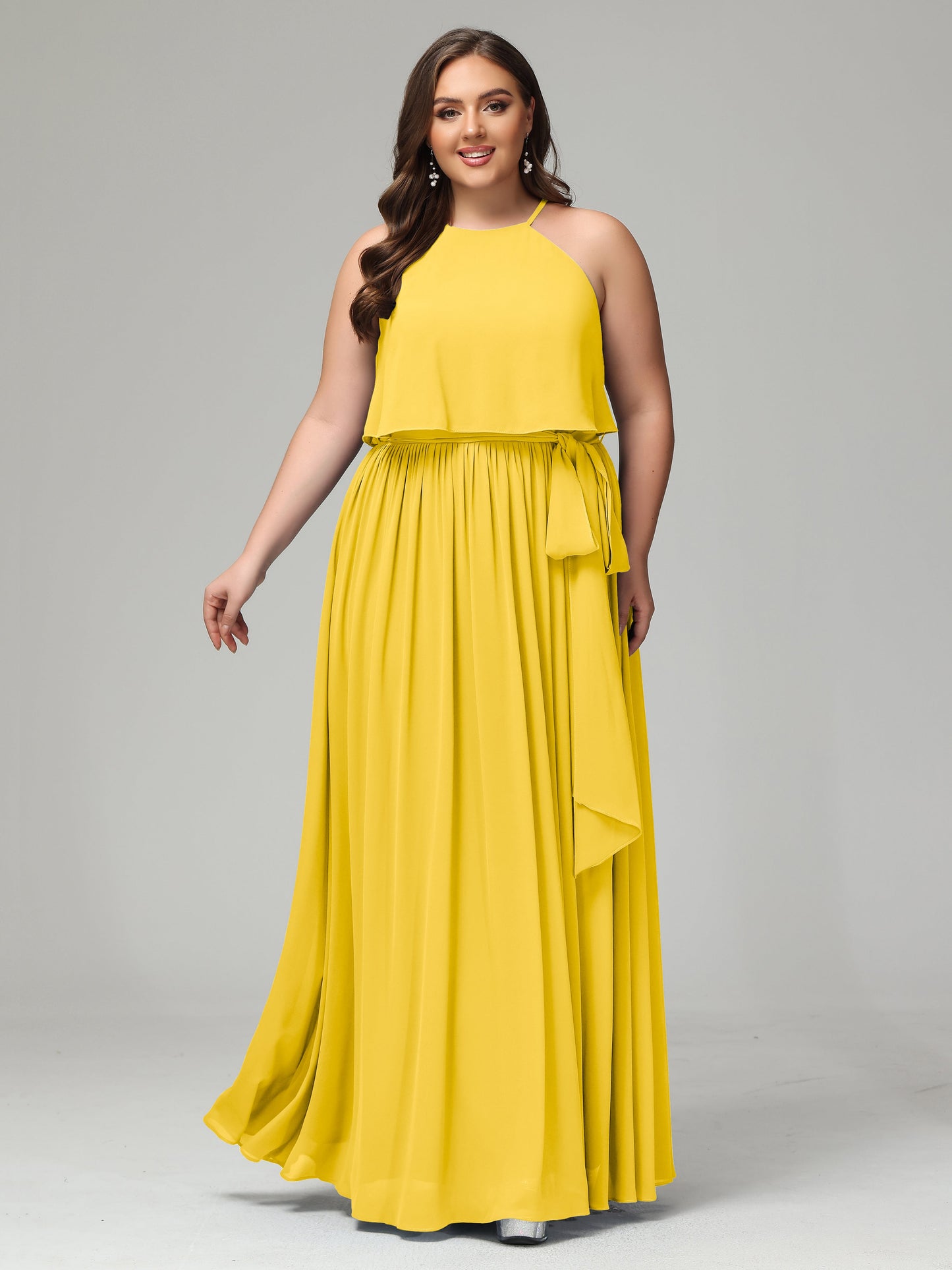 Halter Chiffon Bridesmaid Dress Plus Size