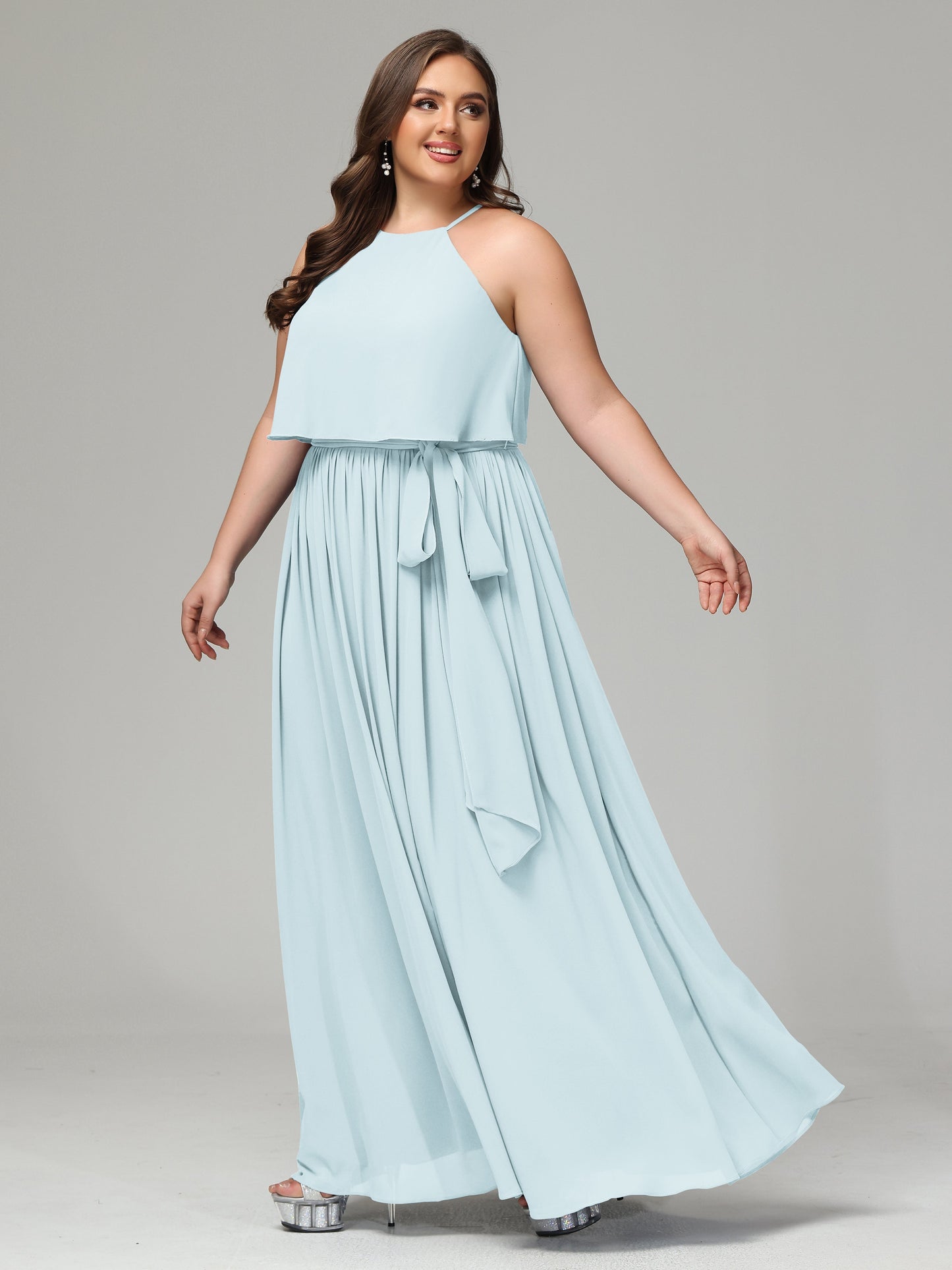 Halter Chiffon Bridesmaid Dress Plus Size