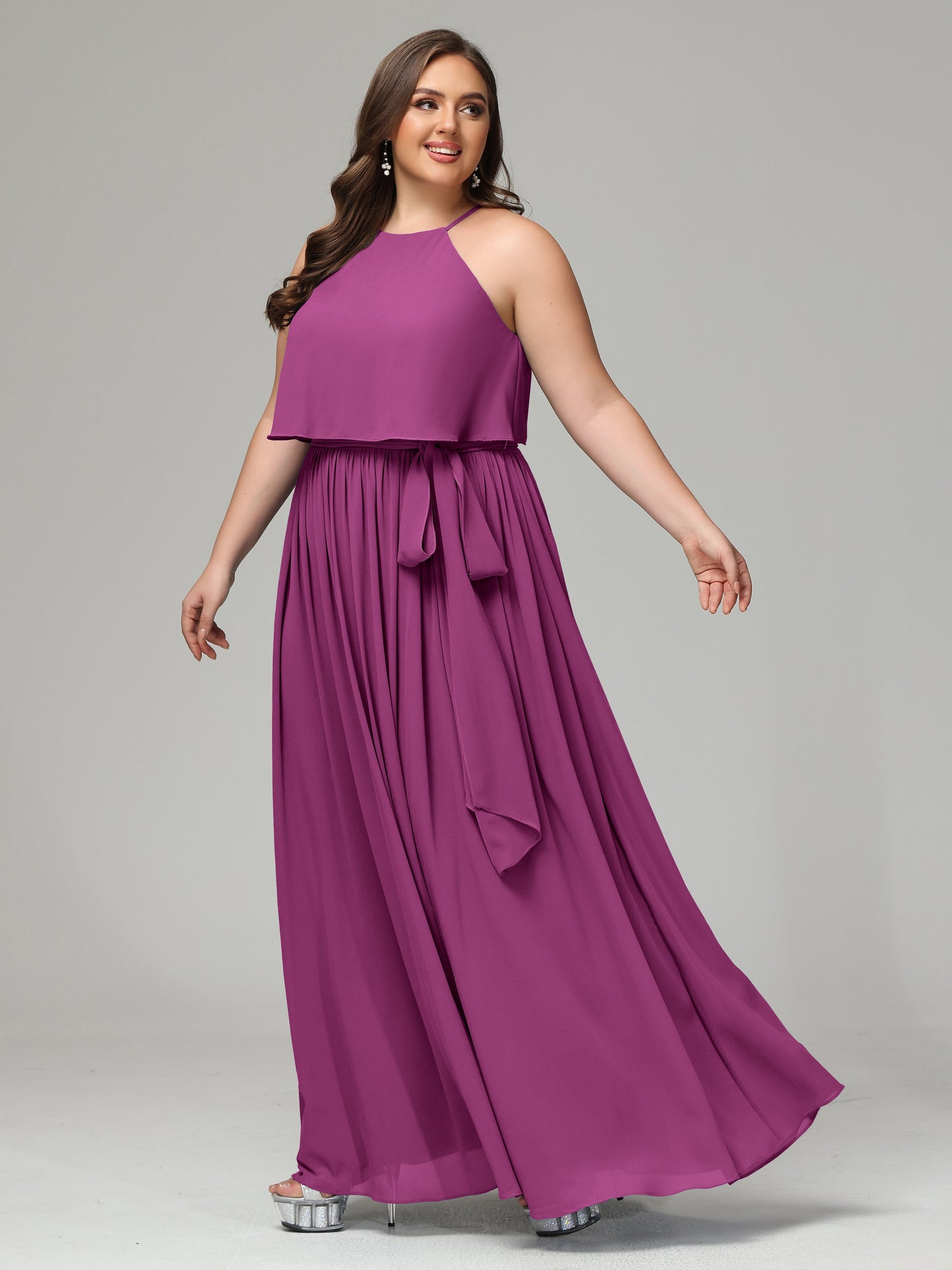 Halter Chiffon Bridesmaid Dress Plus Size