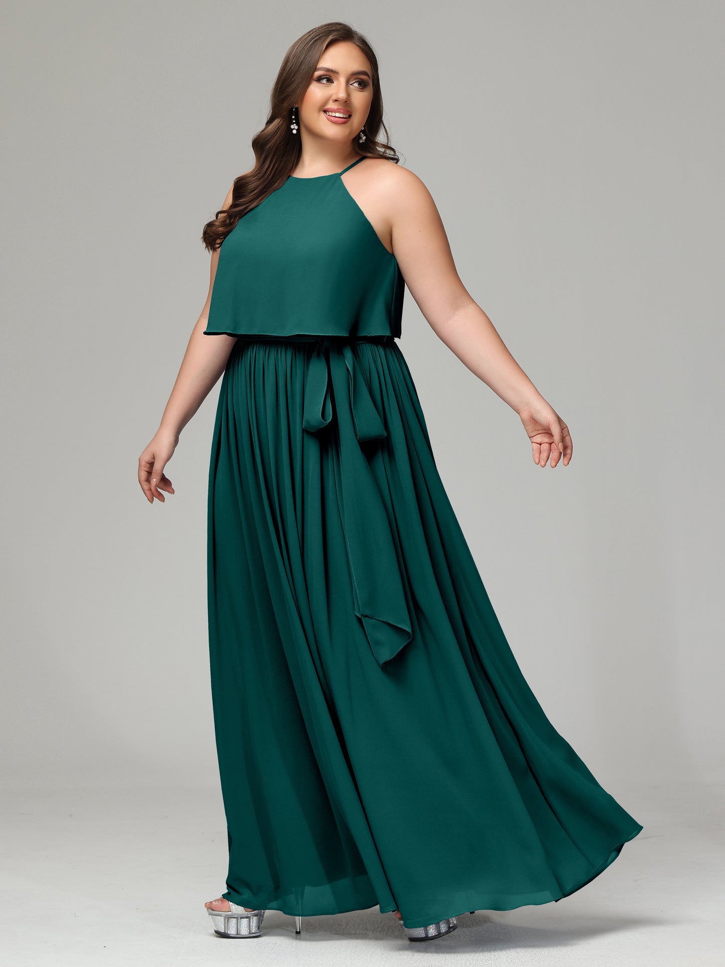 Halter Chiffon Bridesmaid Dress Plus Size