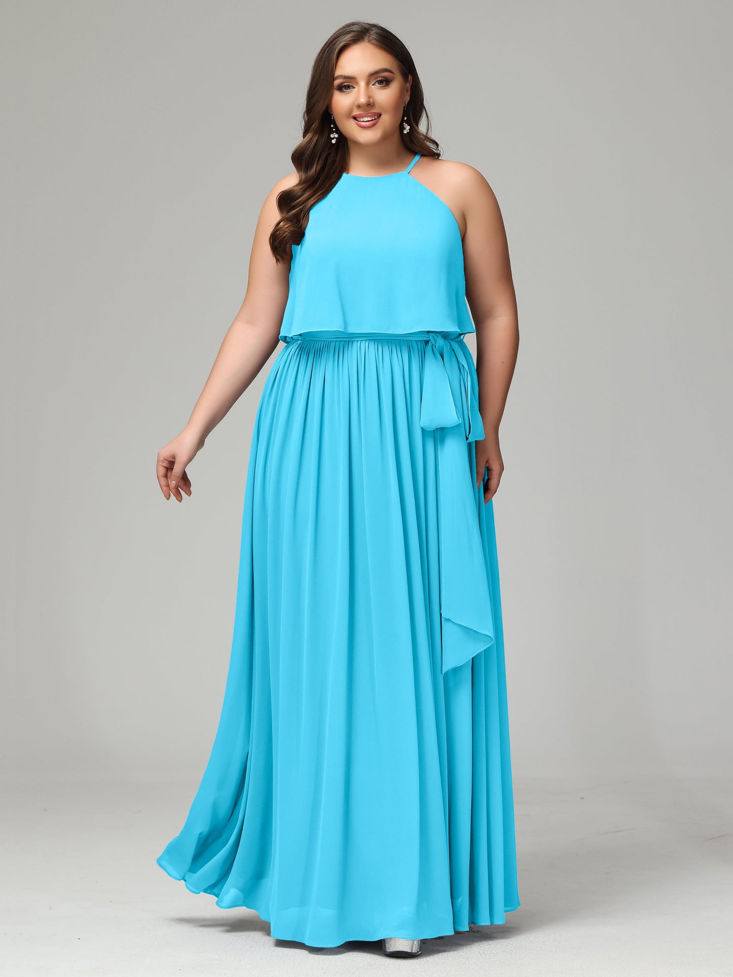 Halter Chiffon Bridesmaid Dress Plus Size