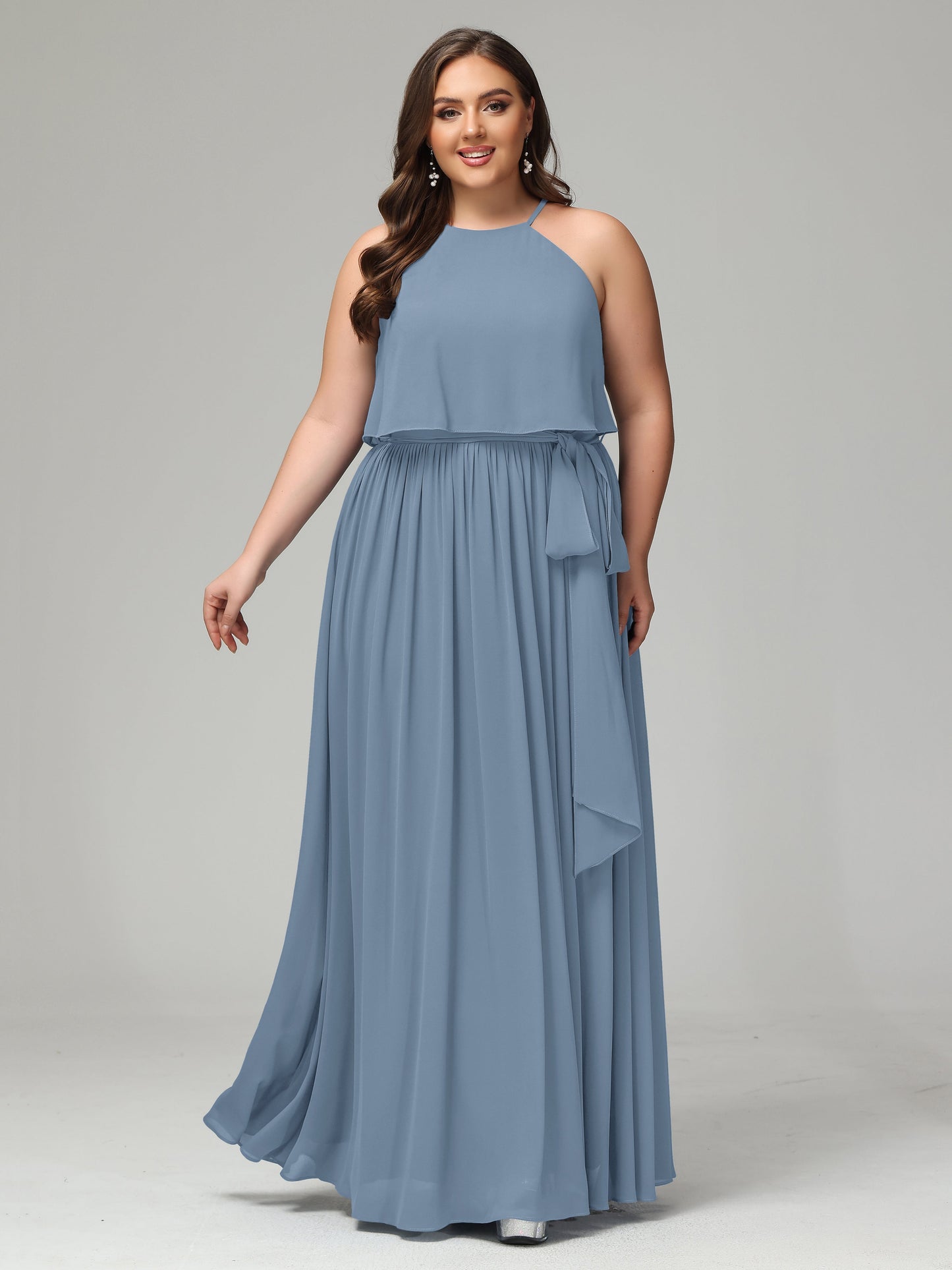 Halter Chiffon Bridesmaid Dress Plus Size