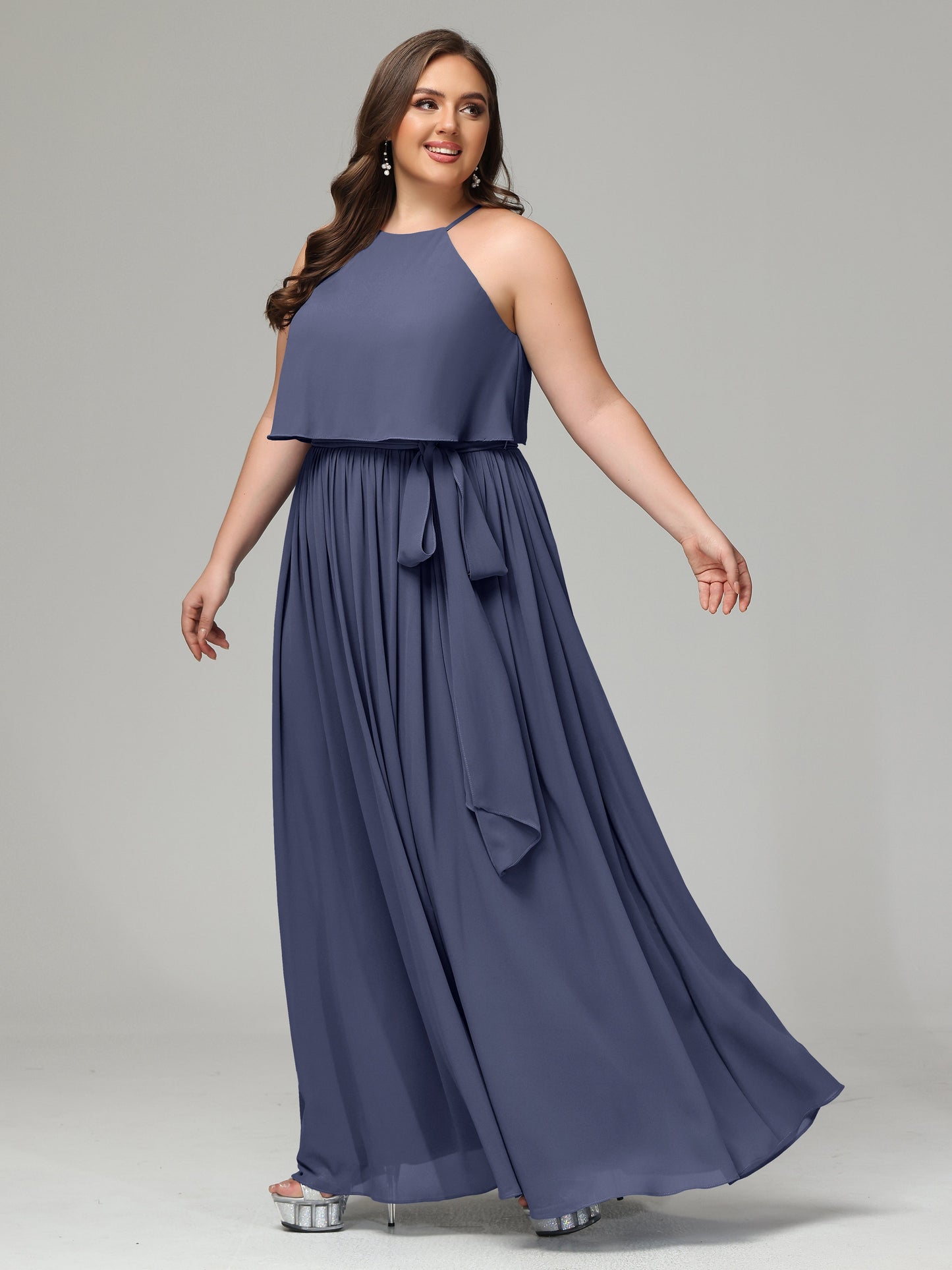 Halter Chiffon Bridesmaid Dress Plus Size