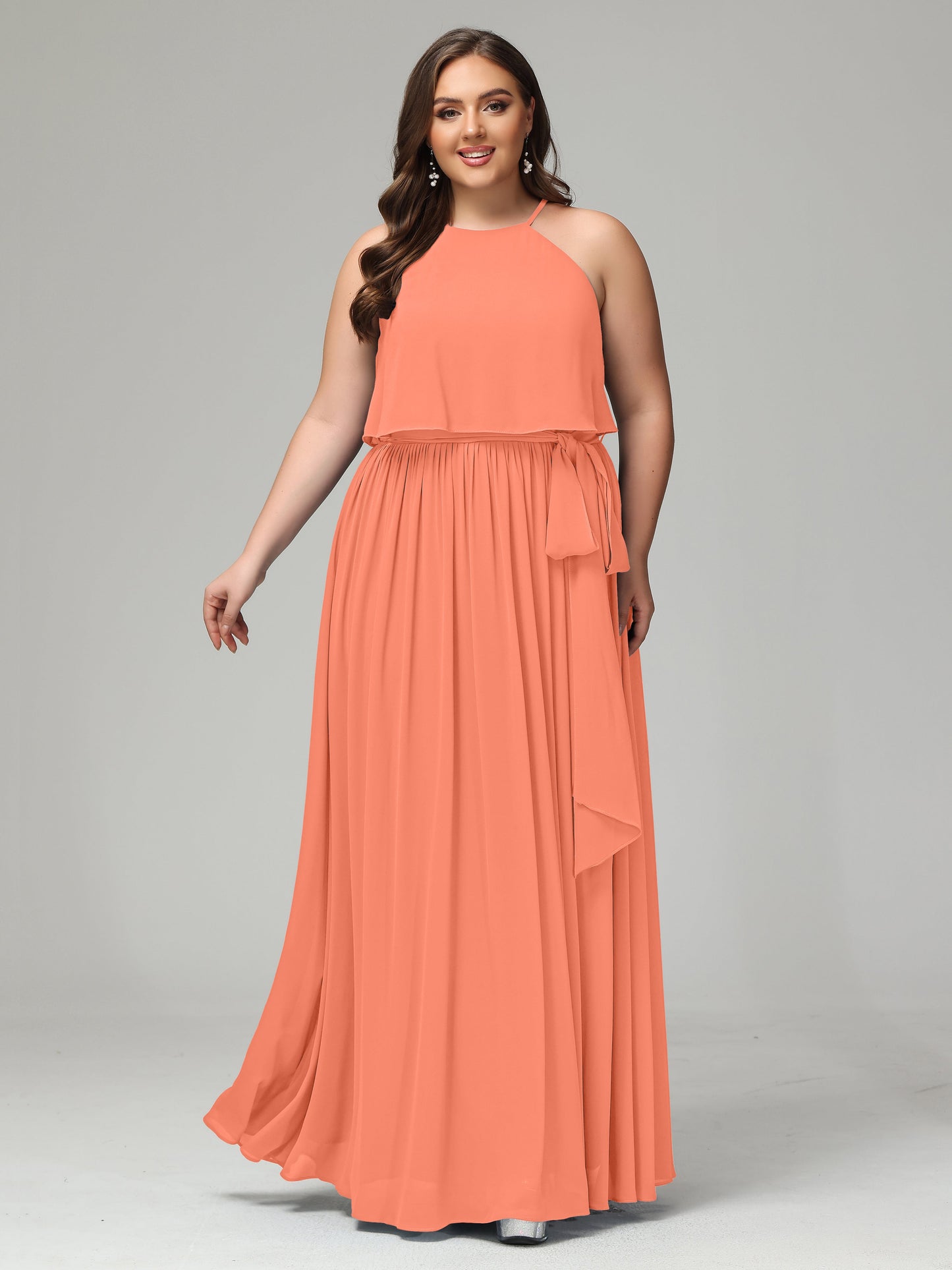 Halter Chiffon Bridesmaid Dress Plus Size