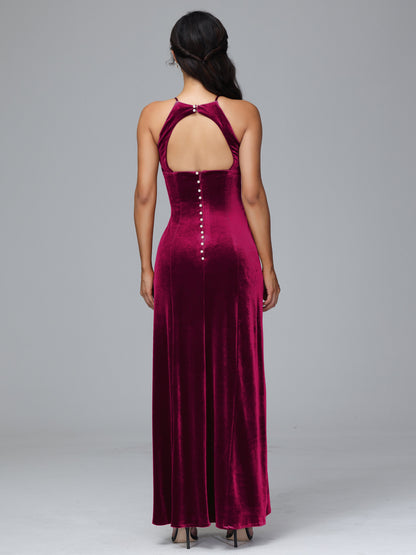 Halter Open Back Plus Size Velvet Bridesmaid Dress