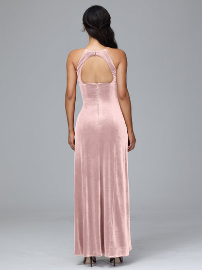 Halter Open Back Plus Size Velvet Bridesmaid Dress