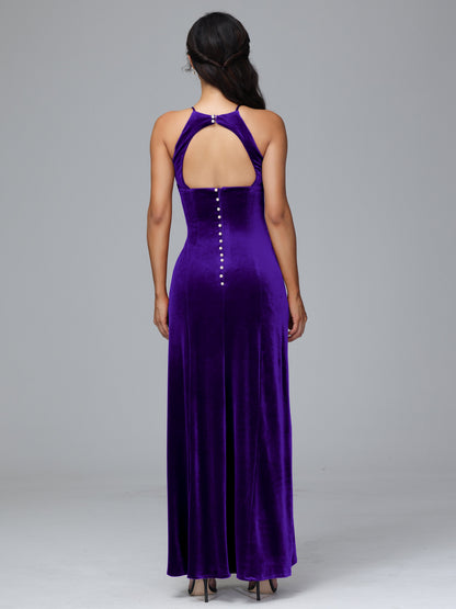 Halter Open Back Plus Size Velvet Bridesmaid Dress