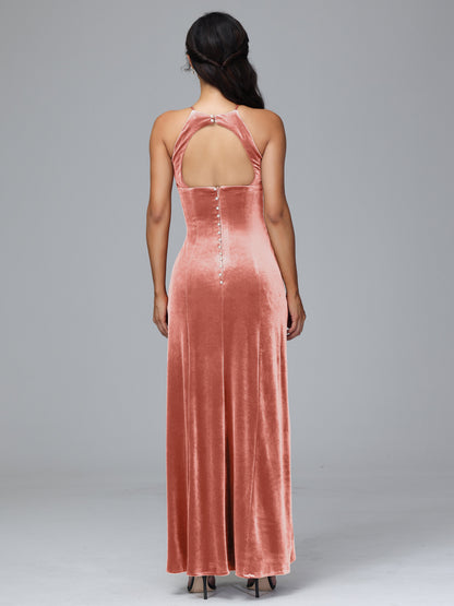 Halter Open Back Plus Size Velvet Bridesmaid Dress