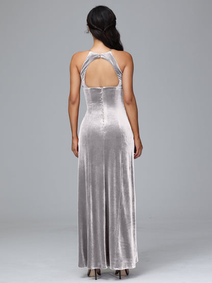 Halter Open Back Plus Size Velvet Bridesmaid Dress