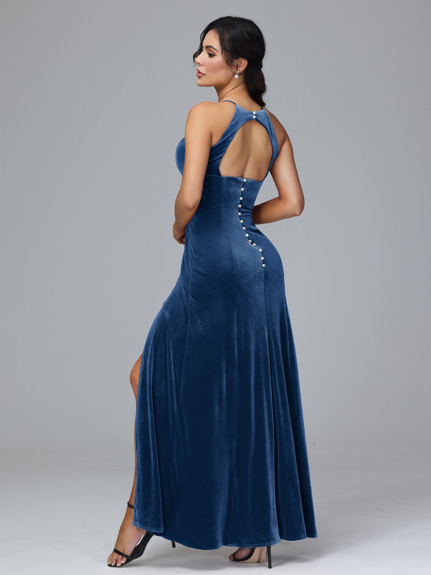 Halter Open Back Plus Size Velvet Bridesmaid Dress