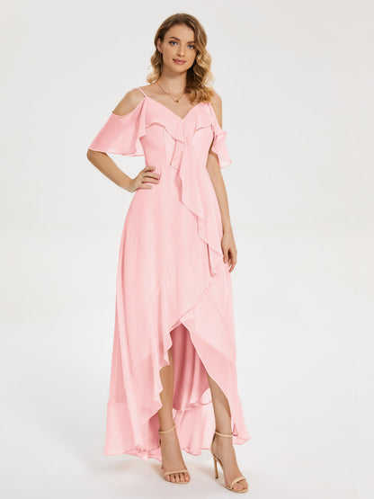 Leia High Low Backless Ruffles Bridesmaid Dress