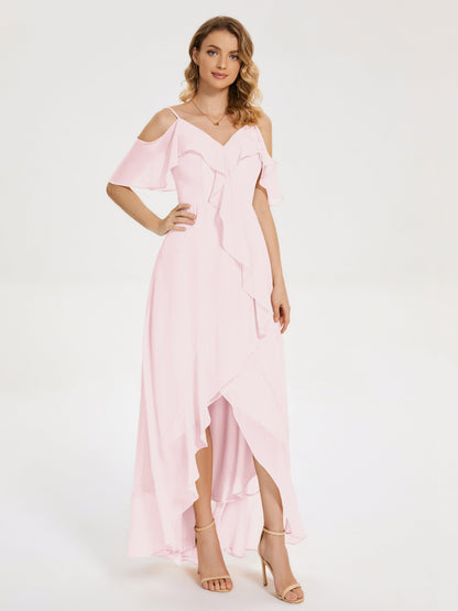 Leia High Low Backless Ruffles Bridesmaid Dress