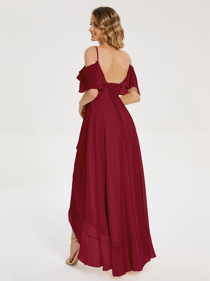 Leia High Low Backless Ruffles Bridesmaid Dress