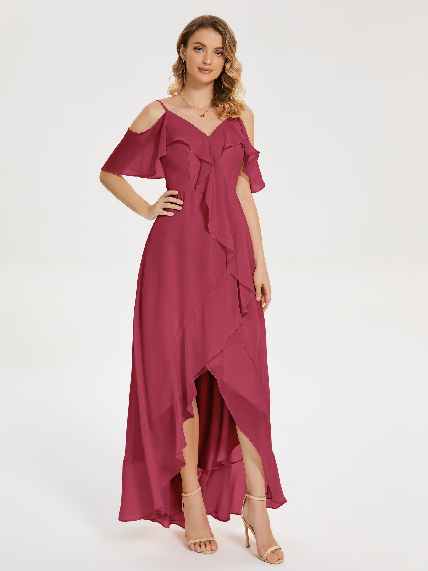 Leia High Low Backless Ruffles Bridesmaid Dress