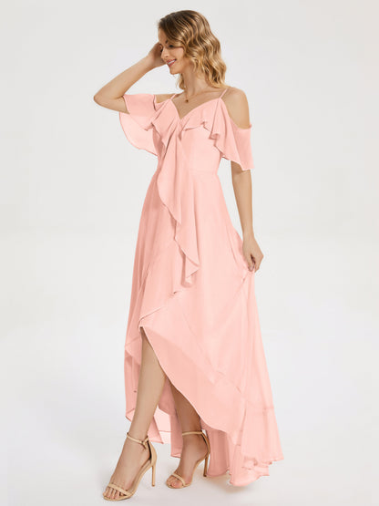 Leia High Low Backless Ruffles Bridesmaid Dress