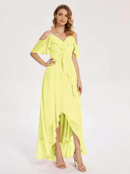 Leia High Low Backless Ruffles Bridesmaid Dress