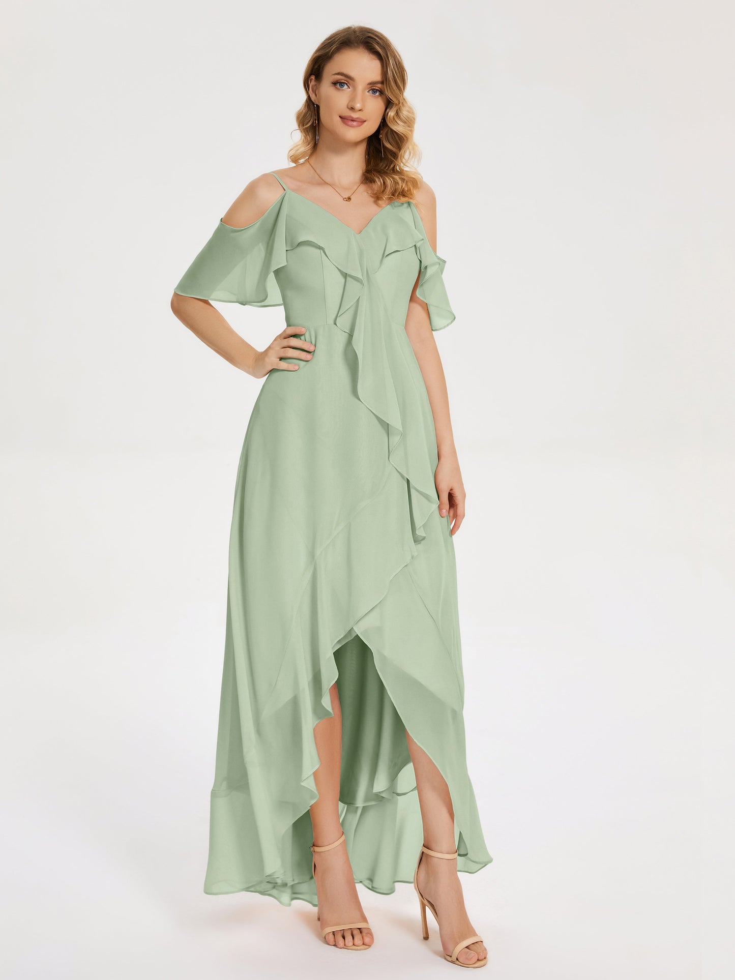 Leia High Low Backless Ruffles Bridesmaid Dress