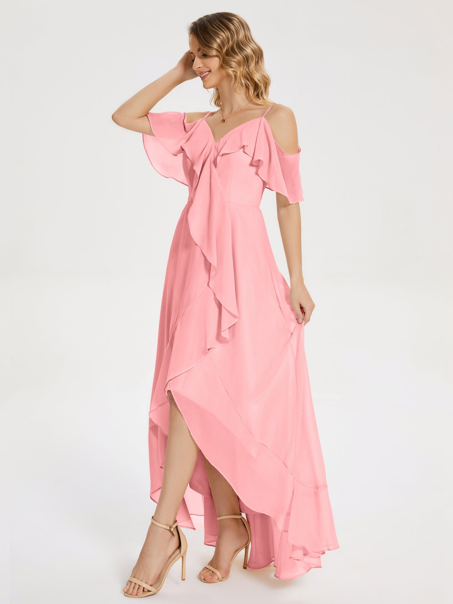 Leia High Low Backless Ruffles Bridesmaid Dress