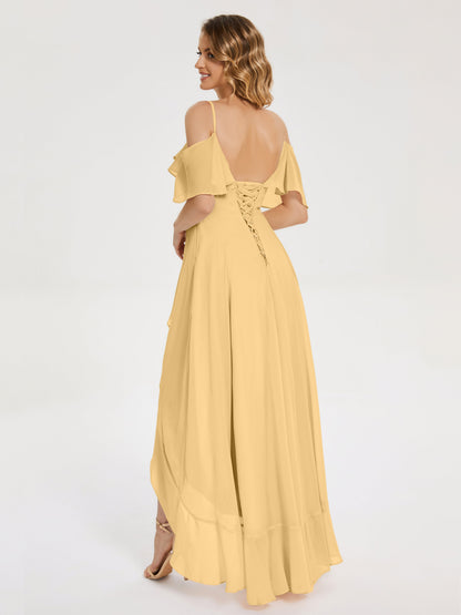 Leia High Low Backless Ruffles Bridesmaid Dress