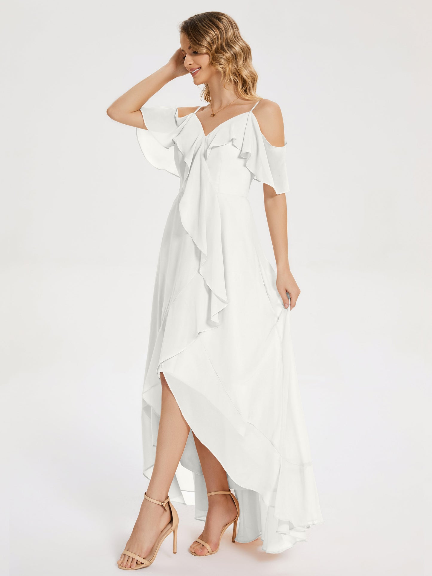 Leia High Low Backless Ruffles Bridesmaid Dress