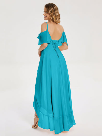 Leia High Low Backless Ruffles Bridesmaid Dress