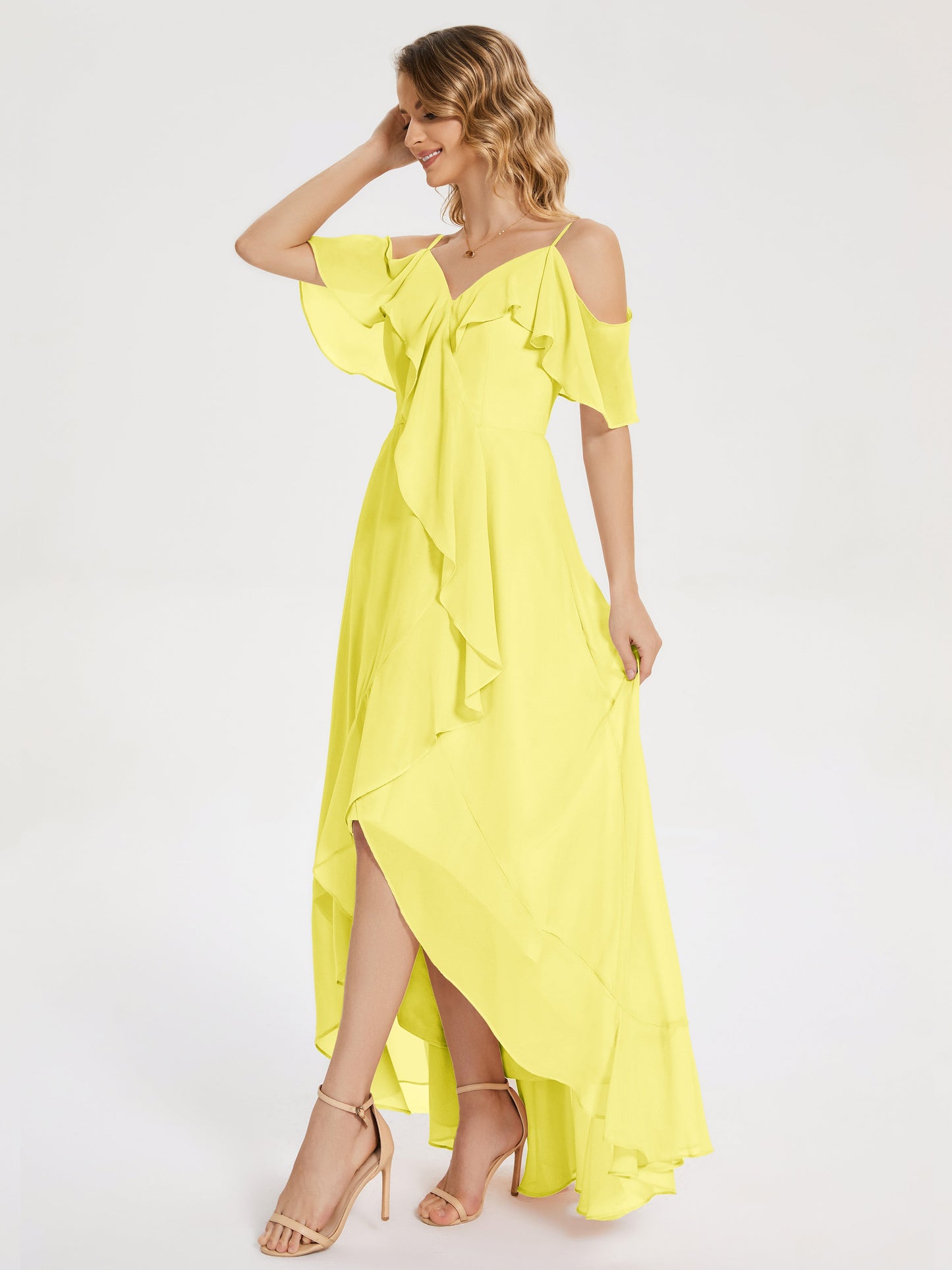 Leia High Low Backless Ruffles Bridesmaid Dress