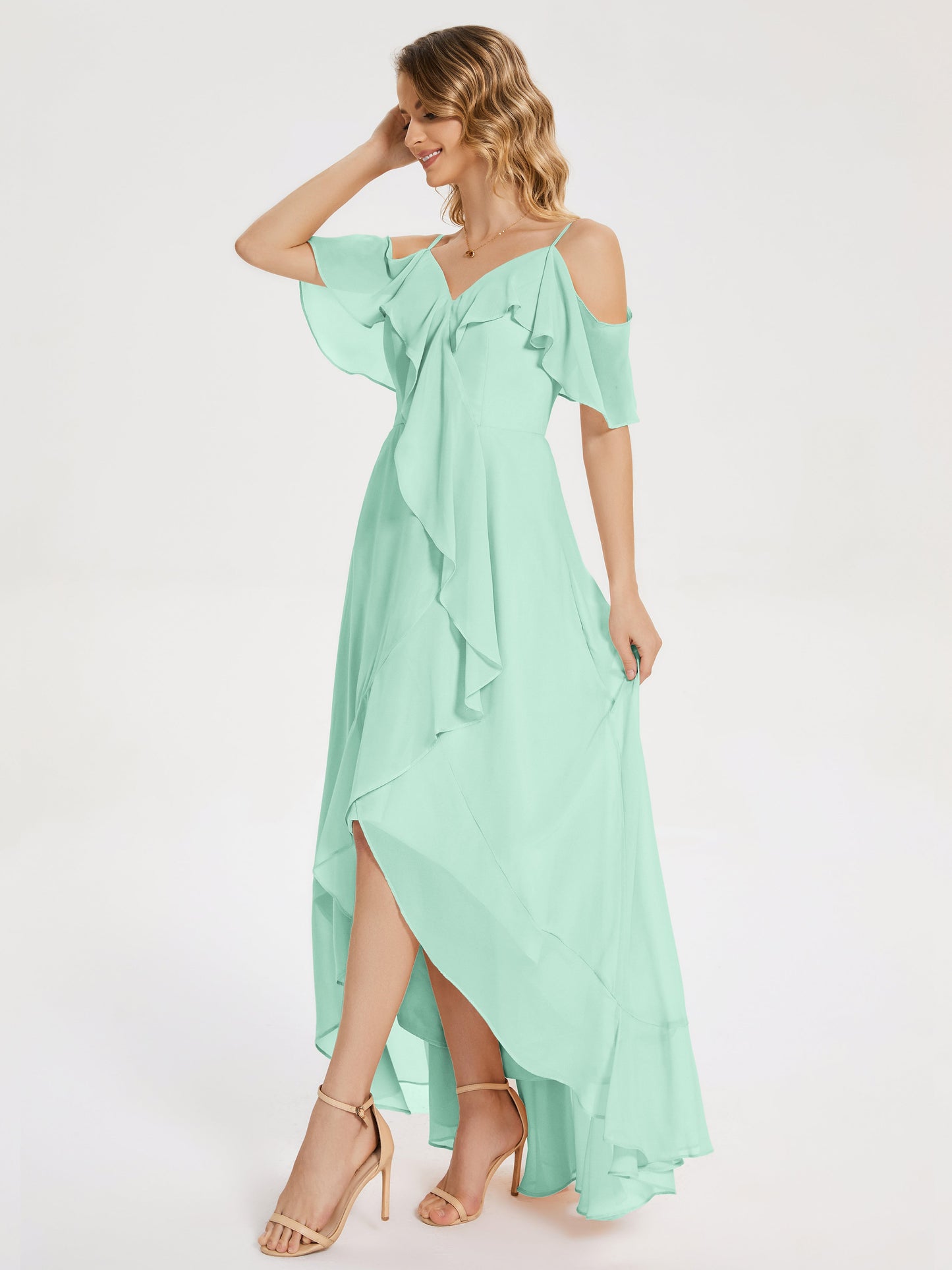 Leia High Low Backless Ruffles Bridesmaid Dress