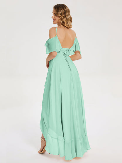 Leia High Low Backless Ruffles Bridesmaid Dress