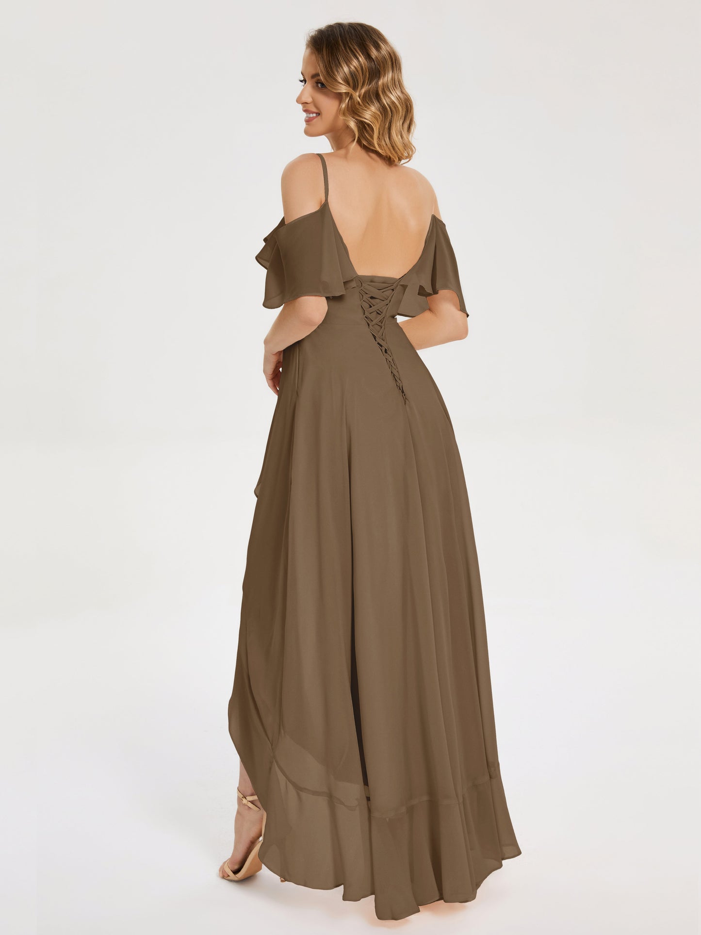 Leia High Low Backless Ruffles Bridesmaid Dress