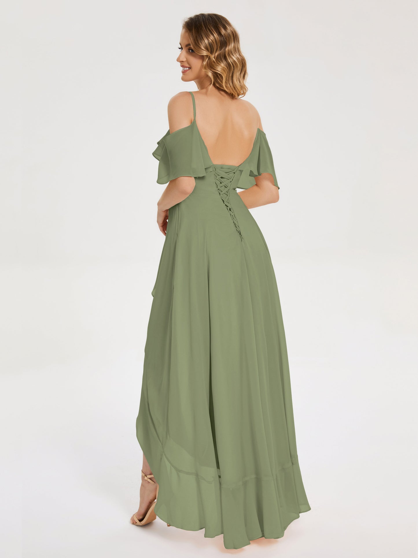 Leia High Low Backless Ruffles Bridesmaid Dress