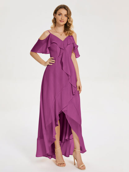 Leia High Low Backless Ruffles Bridesmaid Dress