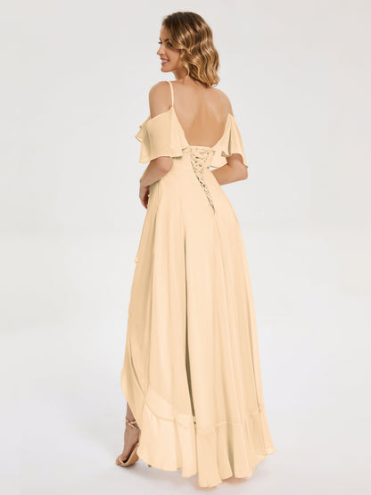 Leia High Low Backless Ruffles Bridesmaid Dress