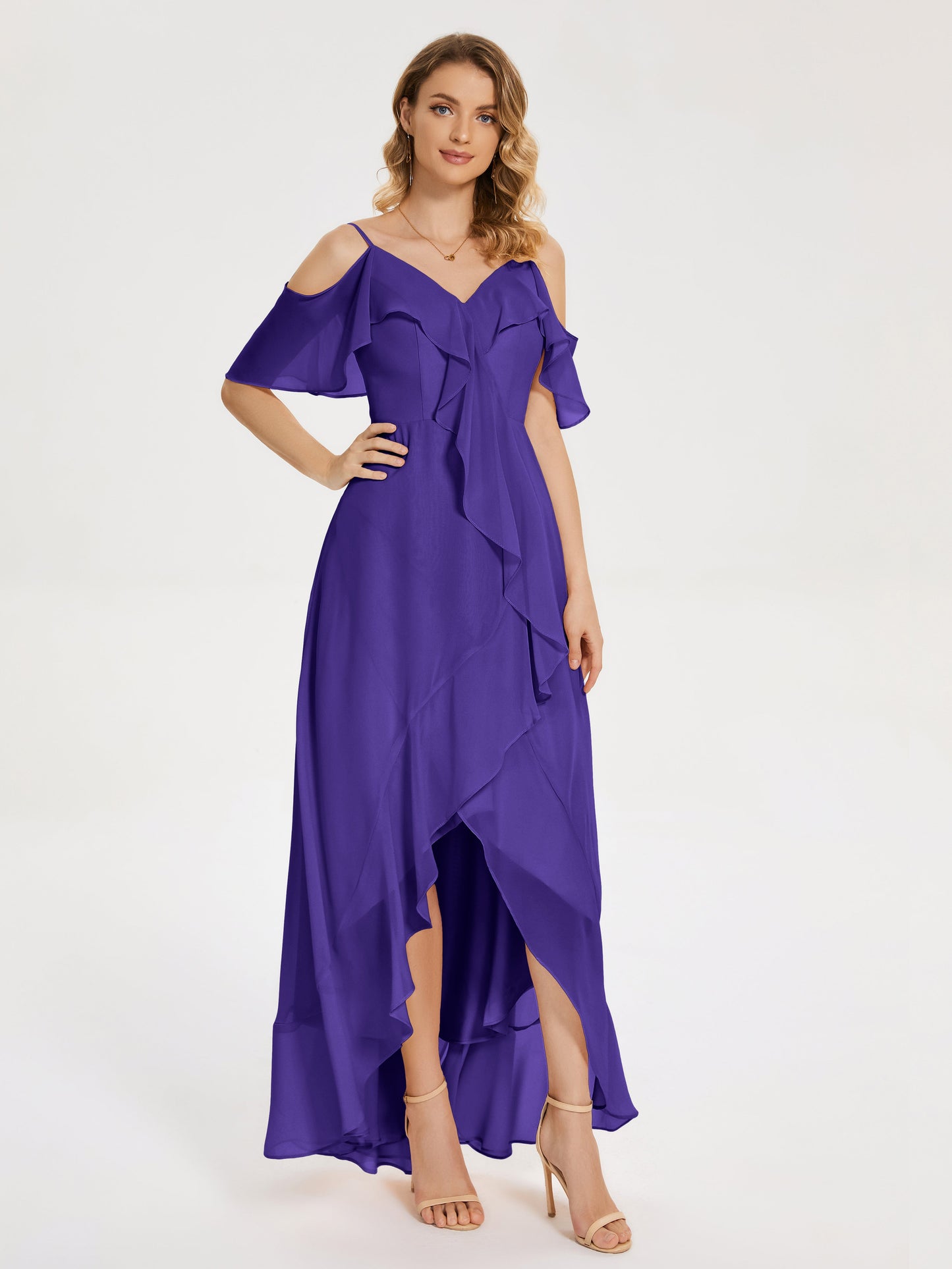 Leia High Low Backless Ruffles Bridesmaid Dress