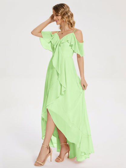 Leia High Low Backless Ruffles Bridesmaid Dress