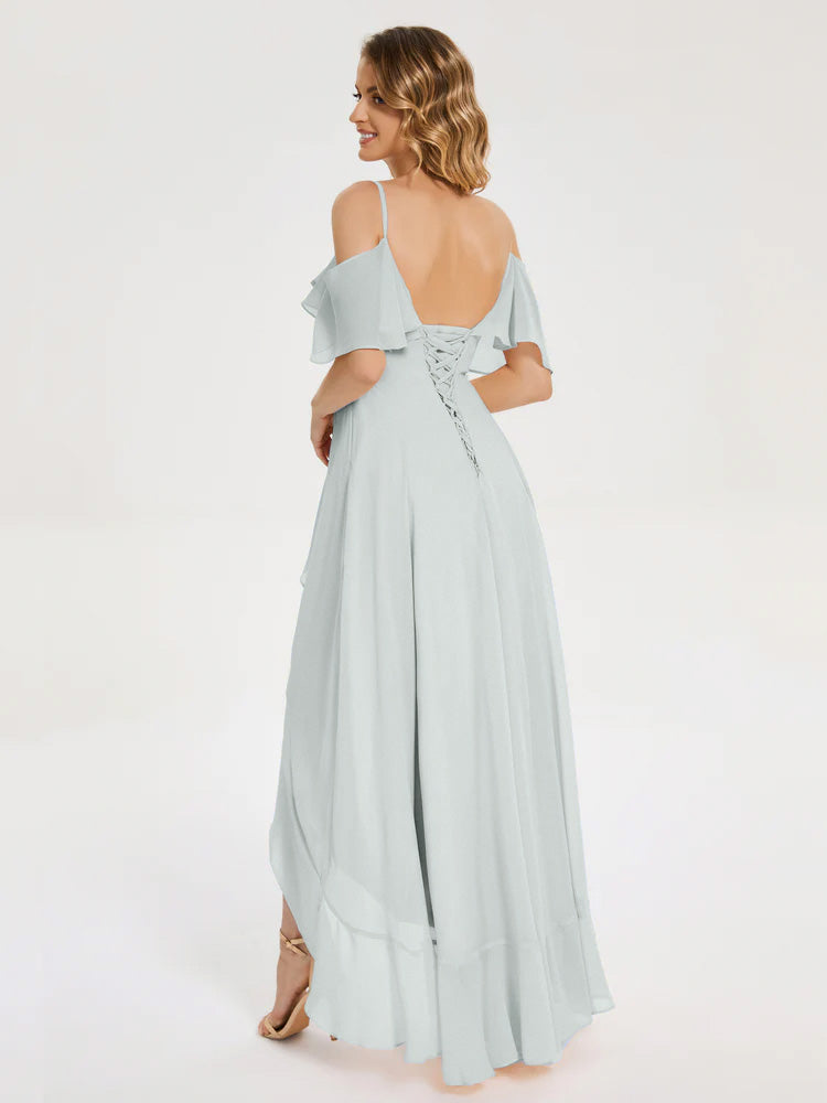 Leia High Low Backless Ruffles Bridesmaid Dress