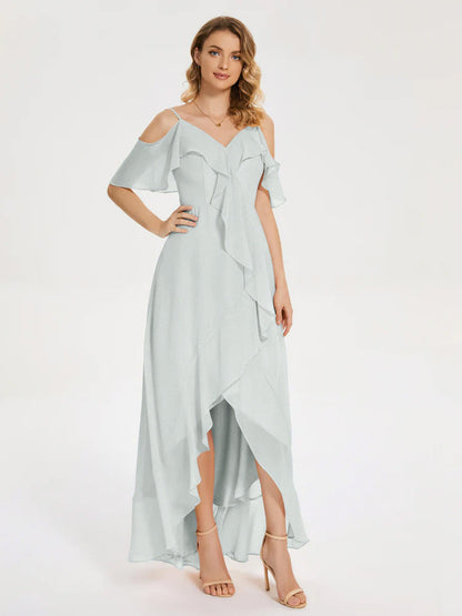 Leia High Low Backless Ruffles Bridesmaid Dress