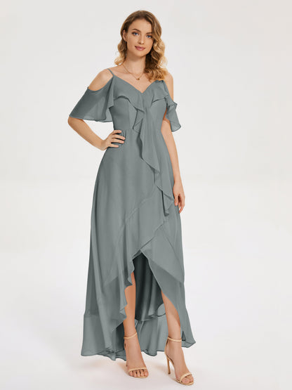 Leia High Low Backless Ruffles Bridesmaid Dress