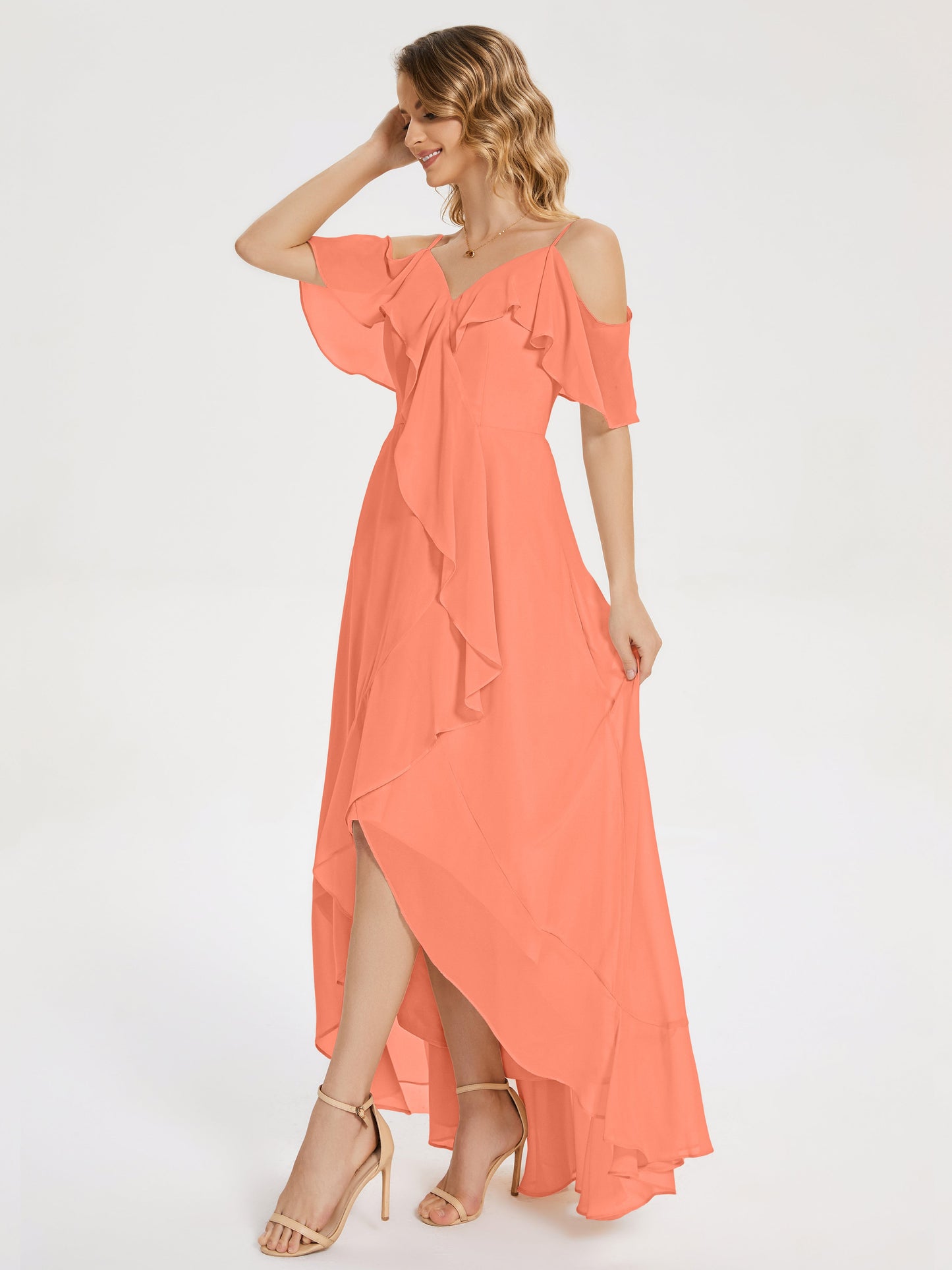 Leia High Low Backless Ruffles Bridesmaid Dress