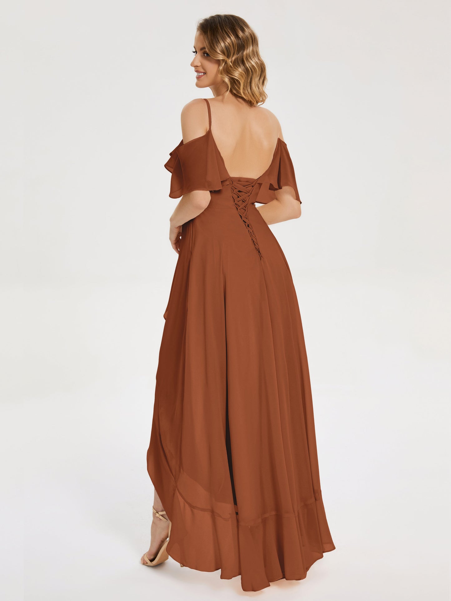 Leia High Low Backless Ruffles Bridesmaid Dress