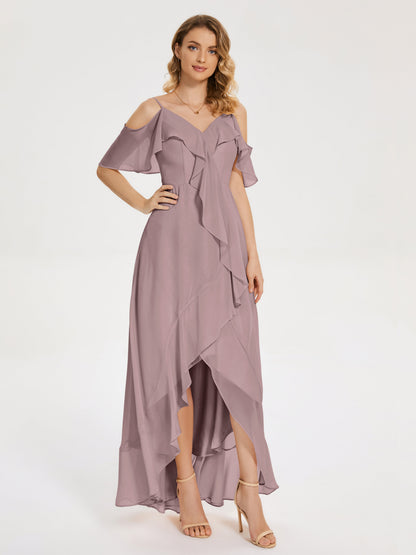 Leia High Low Backless Ruffles Bridesmaid Dress