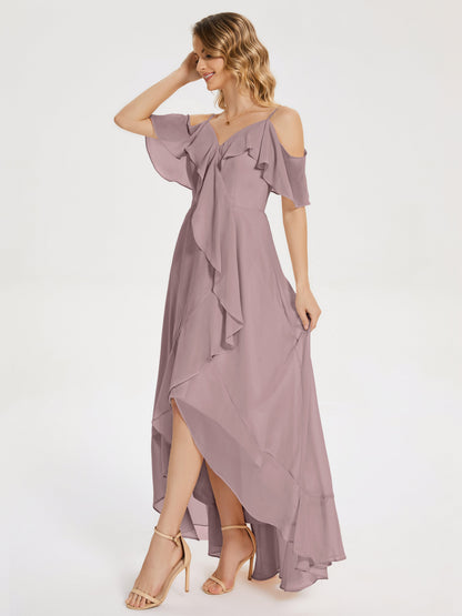Leia High Low Backless Ruffles Bridesmaid Dress